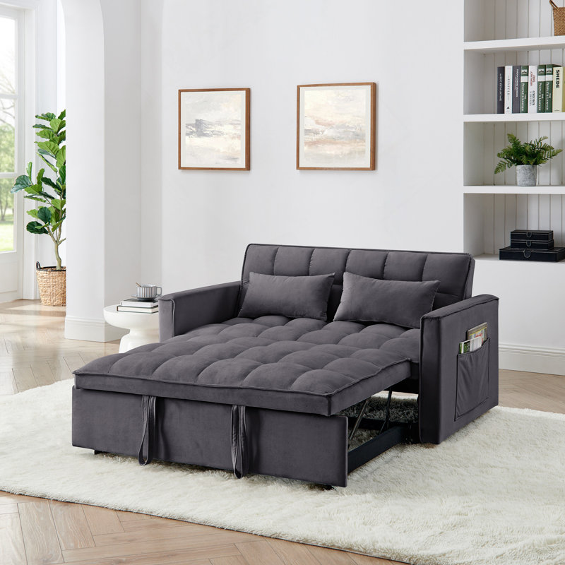 54,33 po Canapé-lit pliable polyvalent en 3 longueurs, canapé-lit moderne, canapé-lit en velours, dossier réglable (GRIS)
