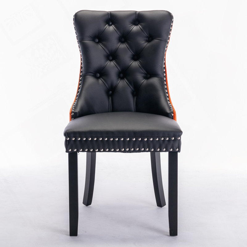 Chaise rembourrée en polyuréthane et velours, Noir / Orange
