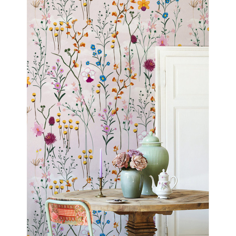 Papier peint amovible floral, Bleu, L 9 po x l 15 po