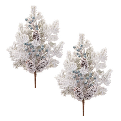 Flocked Pine Berry Spray