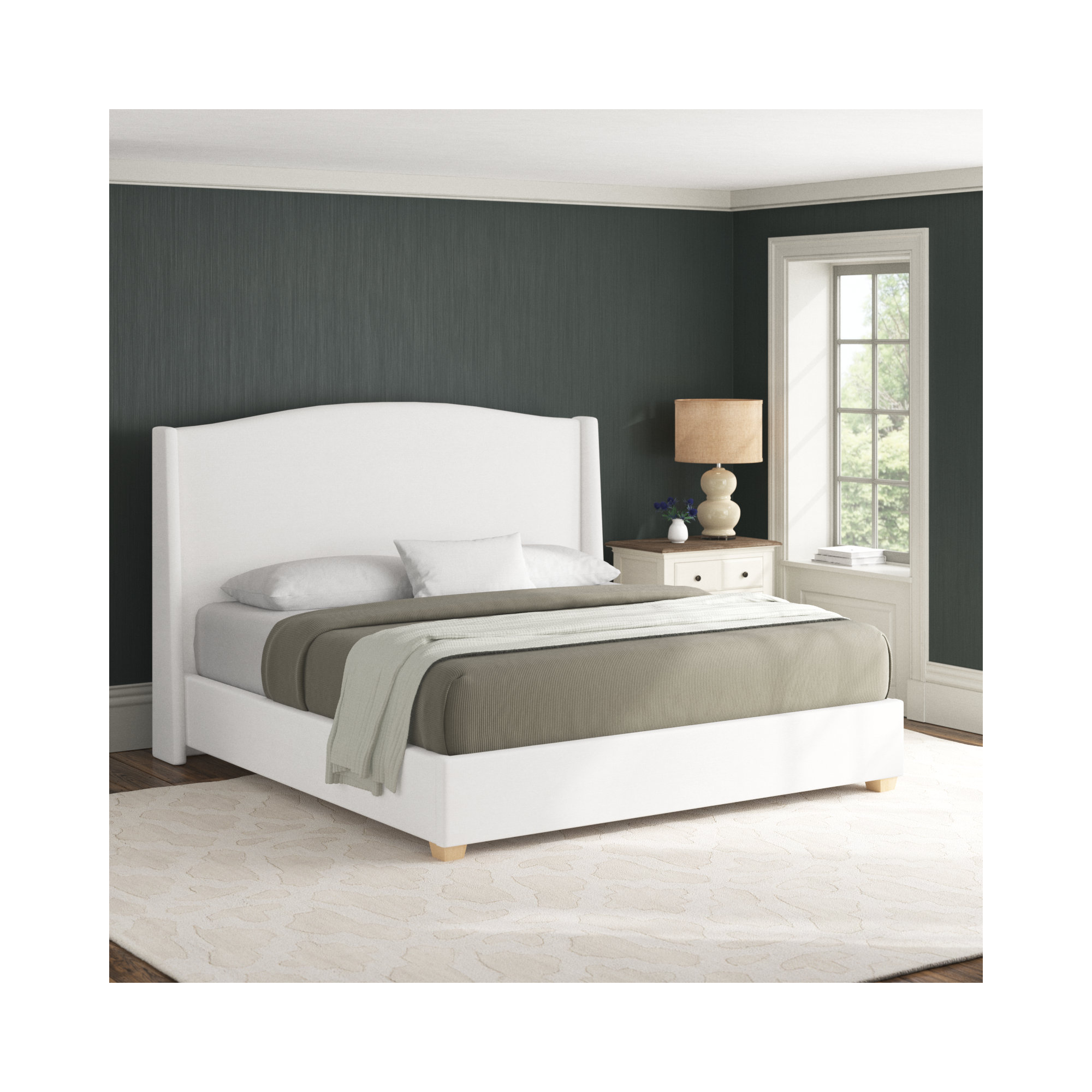 Allis Upholstered Wingback Bed, White Performance Twill, King