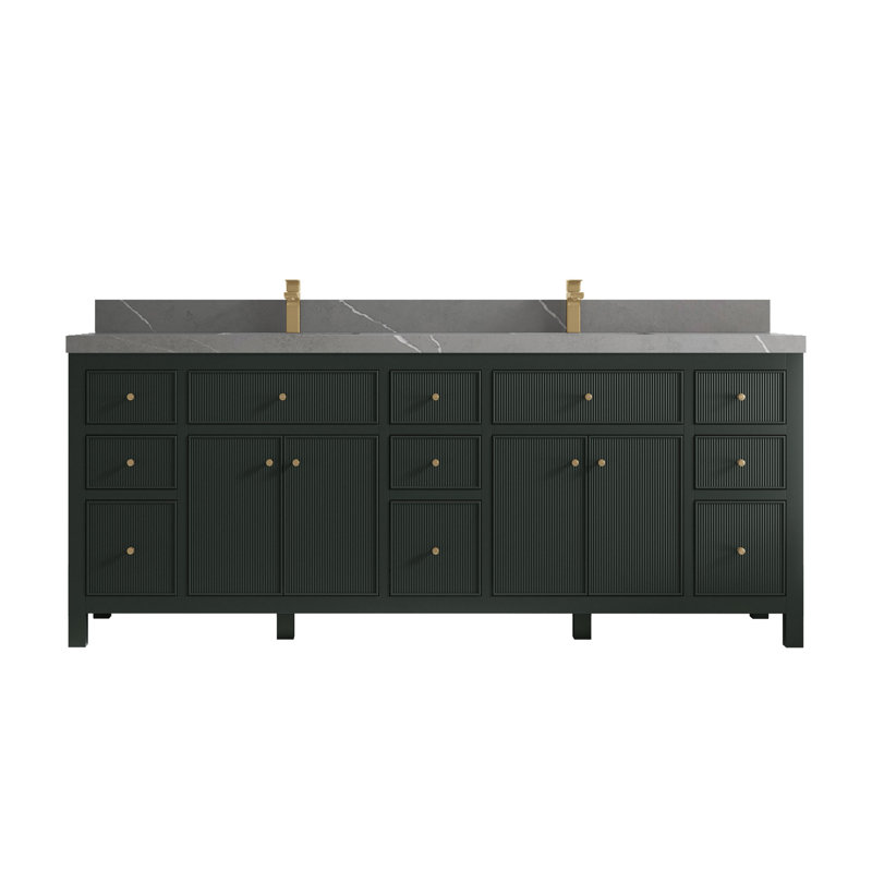 84'' Double Bathroom Vanity with Quartz Top, Piatra Gray