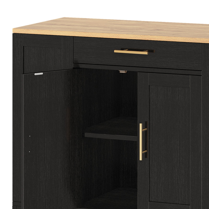 53'' Rolling Kitchen Island With Trash Can Storage, 3-Tier Shelves & 2 Drawers, Black