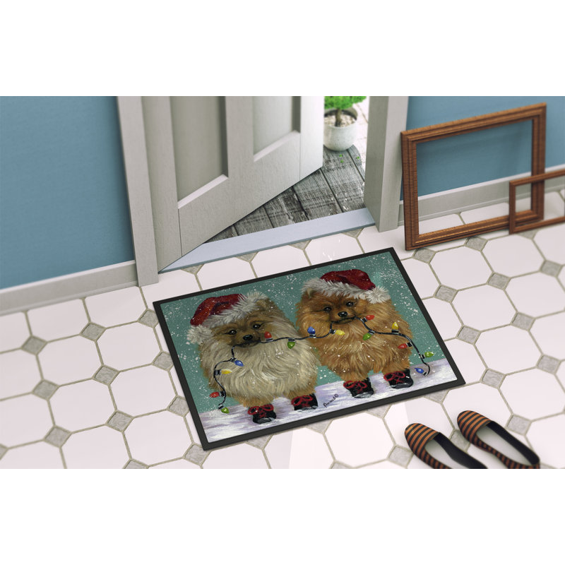 Tapis d'entrée antidérapant Guerriero, Loulou de Poméranie éclairé - Noël, L 24 po x L 36 po