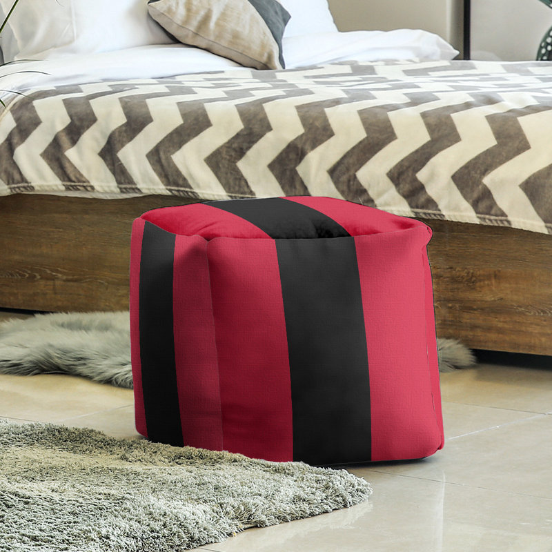 Upholstered Pouf, 13" H x 13" W x 13" D, New Jersey, Scarlet/Black