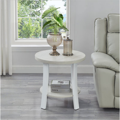 Contemporary Round Wood Shelf End Table In White Finish