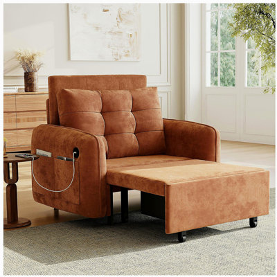 [NOUVEAU] Canapé-lit 3 en 1, méridienne escamotable extra longue de 80 po avec charge USB, poches et boîte de rangement, conception capitonnée, canapé-lit simple en chenille multifonctionnel pour le salon et l’appartement