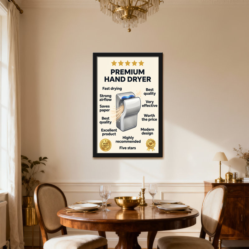 Bath & Laundry Premium Hand Dryer With Strong Airflow And Modern Design, Light Wood Grain, 18" H x 12" W