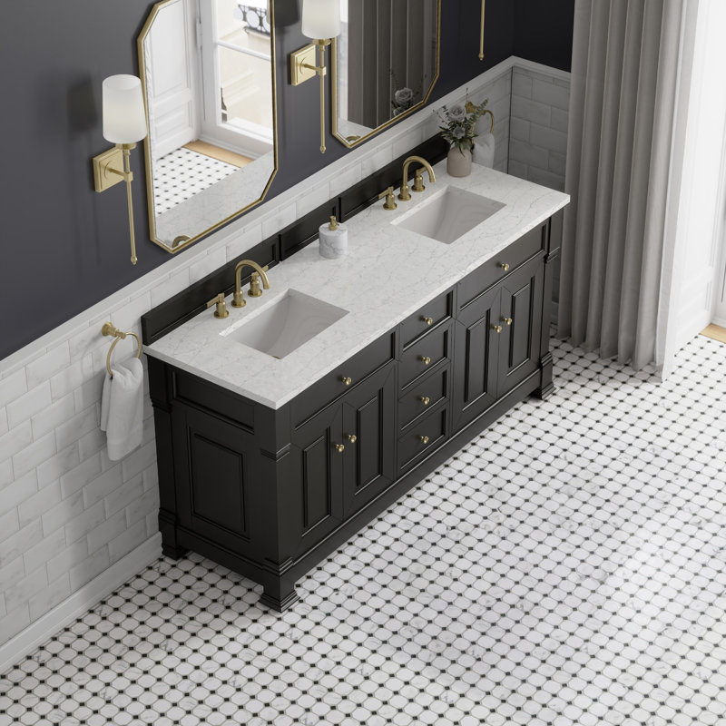Brookfield 72'' W Double Vanity, Eternal Jasmine Pearl, Black Onyx