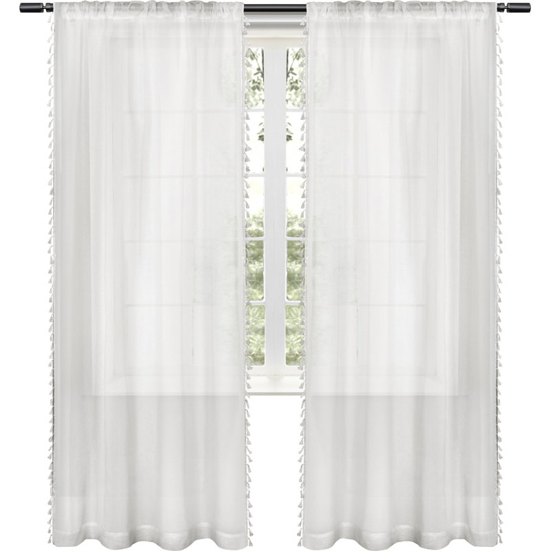 Hucksley Sheer Curtain Pair, White, 54" W x 108" L