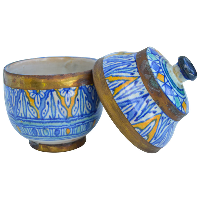 Bol décoratif en céramique mauresque en bleu / orange / laiton