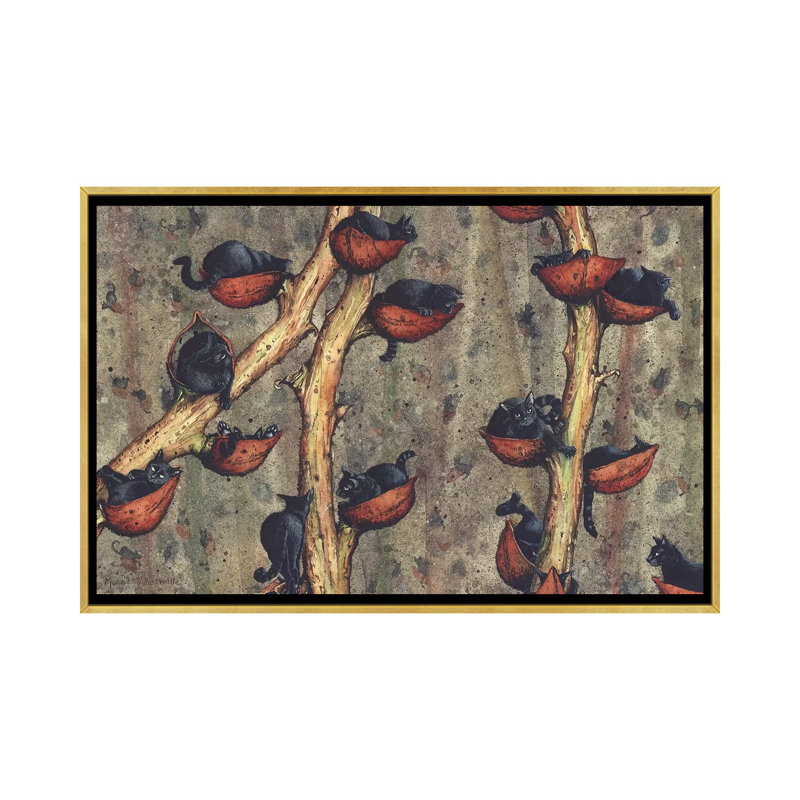 « Catkins » par Maggie Vandewalle-reproduction d’art, Toile encadrée d'or, H 26 po x l 40 po x 1,5 po, Pas de tapis