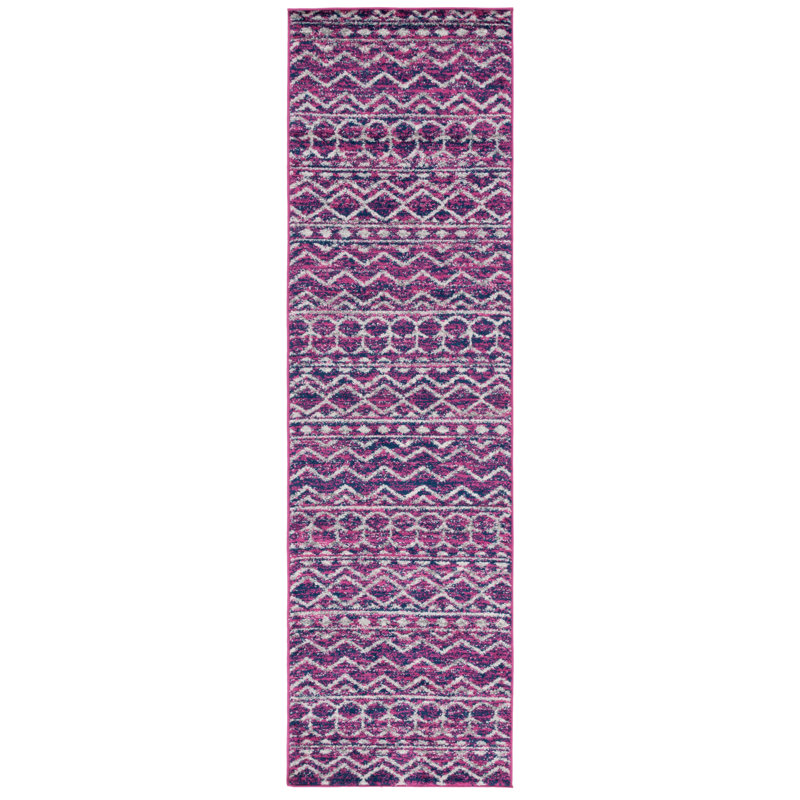 Christa Geometric Fuchsia/Navy Area Rug, Runner 2'3" x 8'