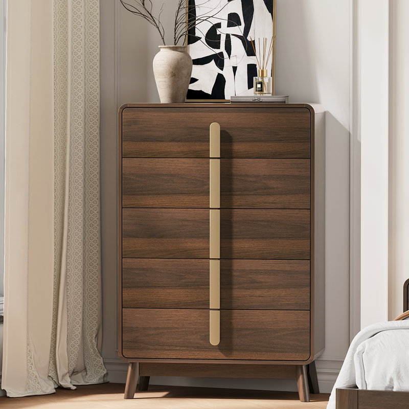 Commode 5 tiroirs Mid-Century, Noir noyer