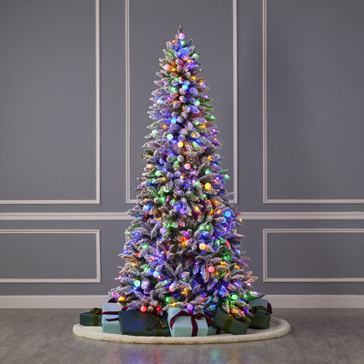 Arbre de Noël floqué et mince avec 150 lumières DEL