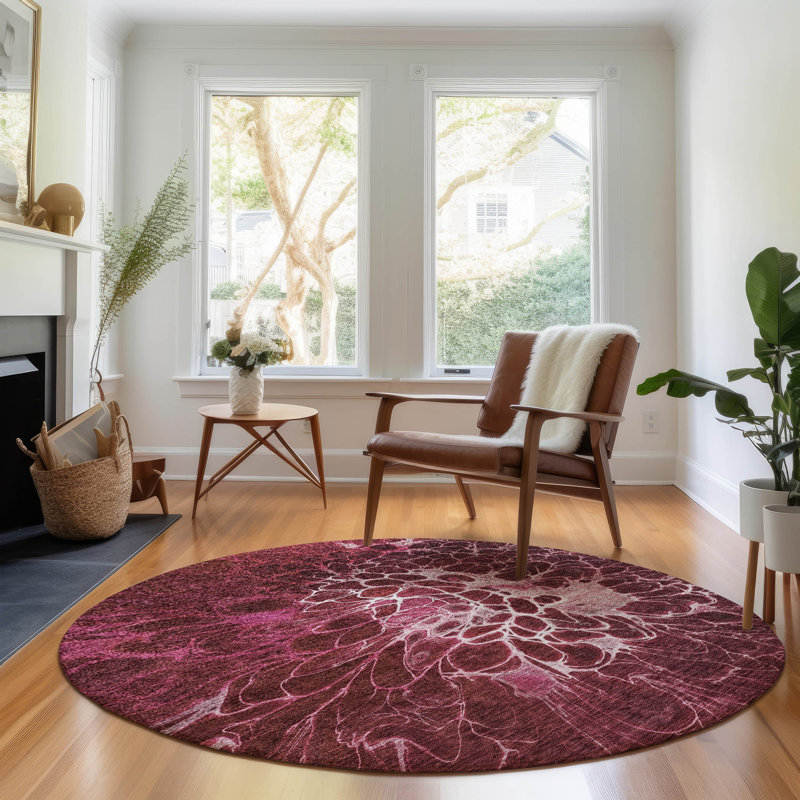 Tapis Merlot Premium lavable à la machine, Rond 8 pi