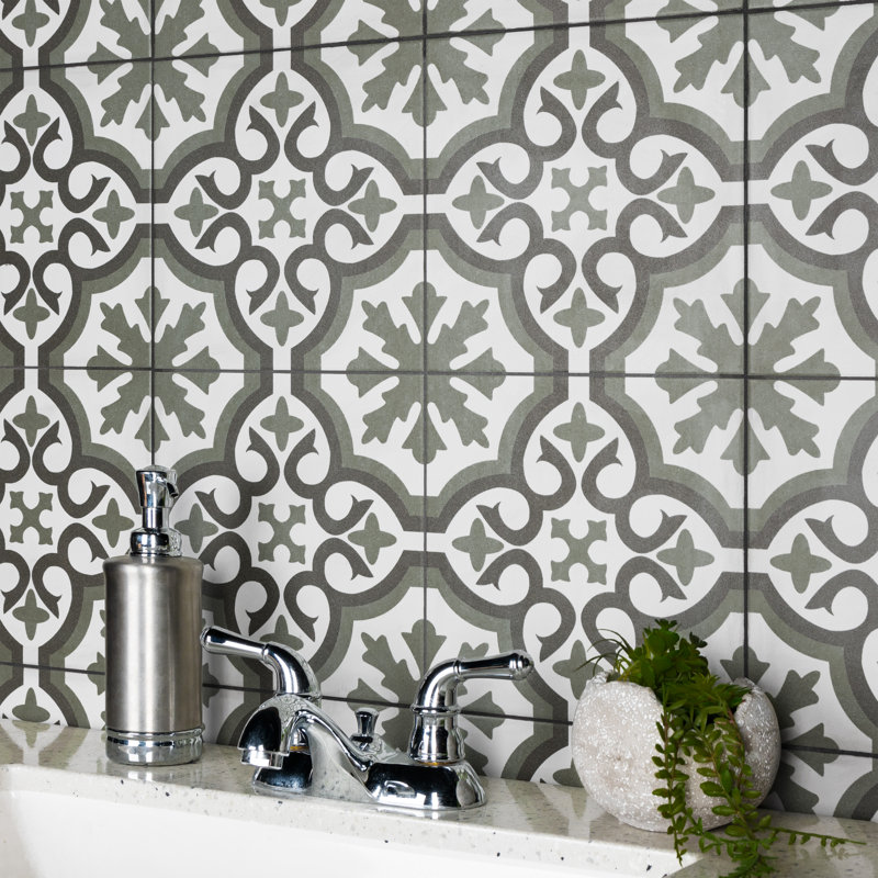 Berkeley 18" x 18" Porcelain Wall & Floor Tile, Green/White