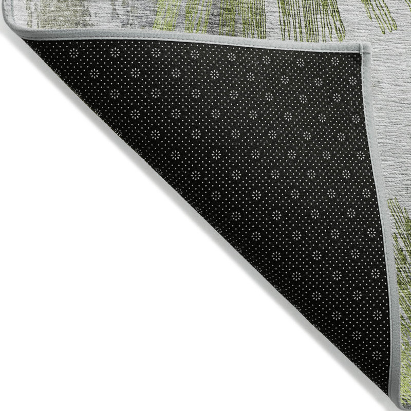 3' X 5' Artichoke Green Gray And Charcoal Abstract Washable Indoor Outdoor Area Rug