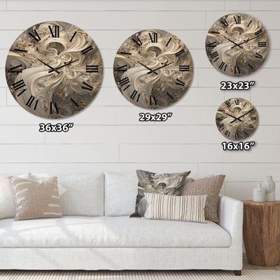 Fractal Whirl in Retro Gold and White I - Fractals Oversized Wood Wall Clock