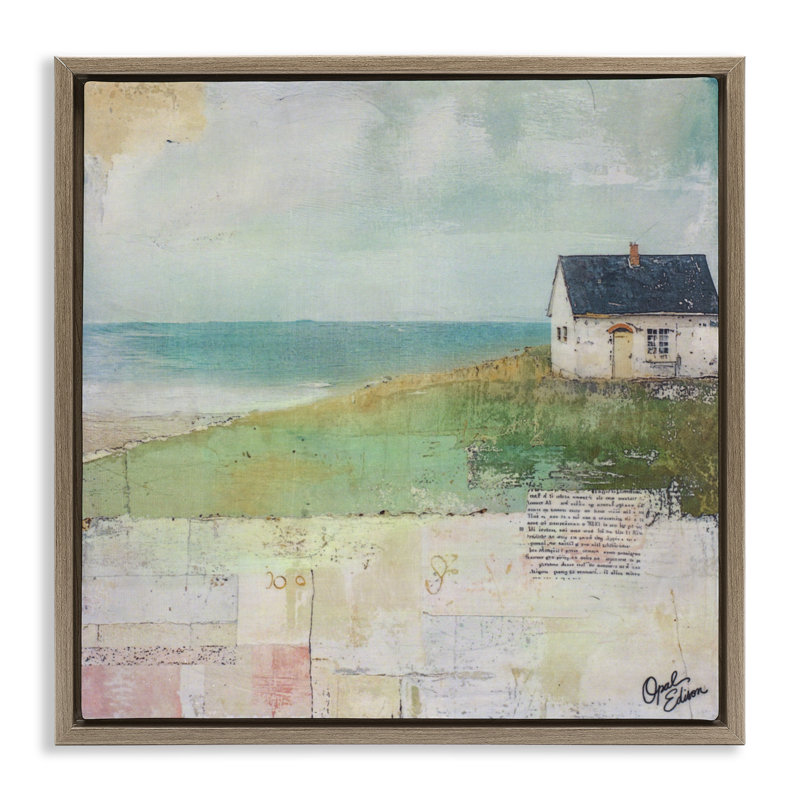 Cadre flottant Quiet Place By The Coast, design par Opal Edison, H 25 po x l 25 po, Cadre flottant orme Montalcino