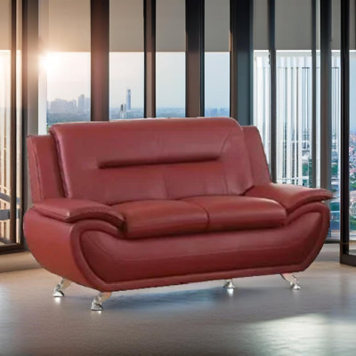 Oslo Red Vegan Leather Couch Living Room Loveseat