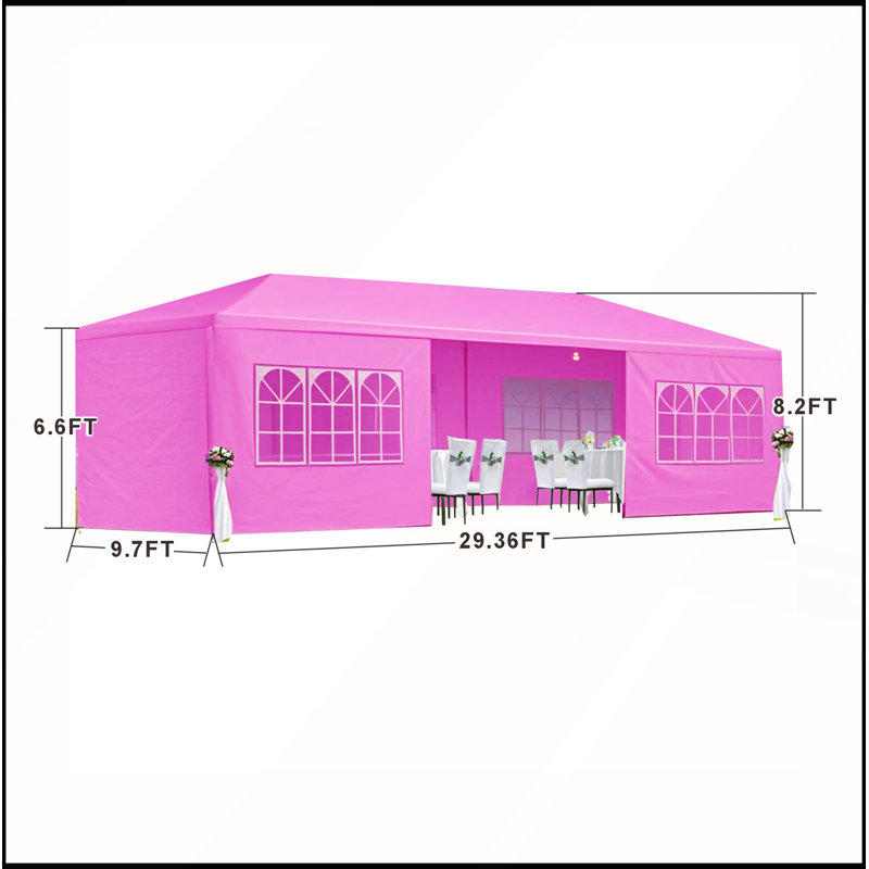 Auvent 10 x 30 pi avec 8 parois latérales amovibles, Rose