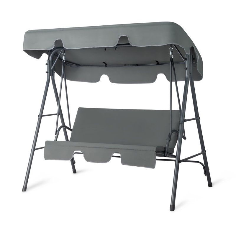  Ensemble de balançoire de patio en métal pour 2 personnes avec coussin et auvent réglable en rouge, Gris