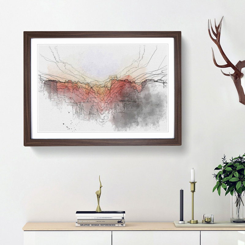 Beijing Skyline at Sunset in Abstract - Picture Frame Graphic Art Print, Walnut Framed, 27cm H x 36cm W x 2cm D