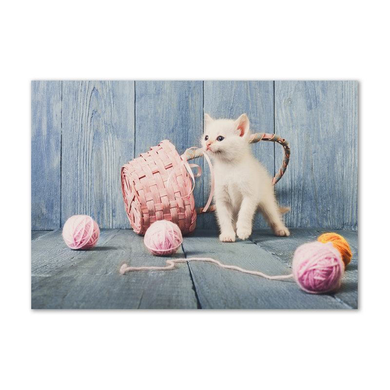 White Cat And Hanks - Wrapped Canvas Print
