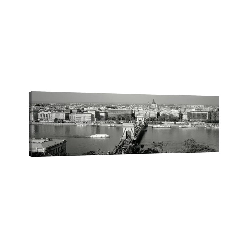 Chain Bridge Over The Danube River, Budapest, Hungary - Wrapped Canvas Panoramic Print, 121.92 cm H x 40.64 cm W x 1.91 cm D