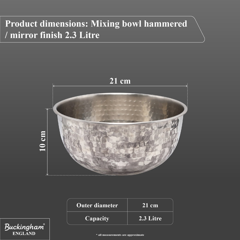 Buckingham Salad Mixing Bowl Stainless Steel with Hammered Effect, 21cm