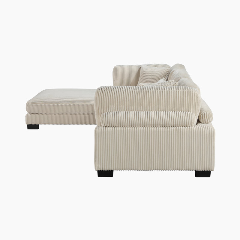 Canapé modulaire moderne en velours côtelé de 135 po Brinsley, dossiers réglables et 5 coussins, Velours côtelé beige