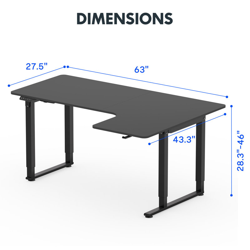 Cheriece L-Shaped Standing Desk, Black, 46" H x 63" W x  43.30" D