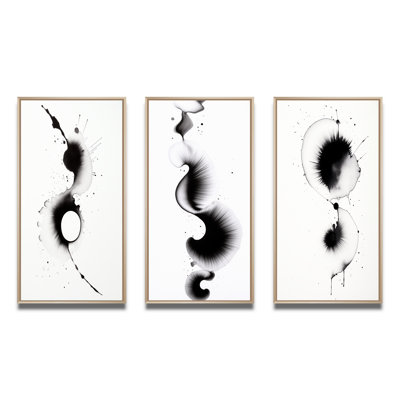 Subtle Ink Monochromatic Symphony IV - Abstract Painting Art Set Of 3 Pieces
