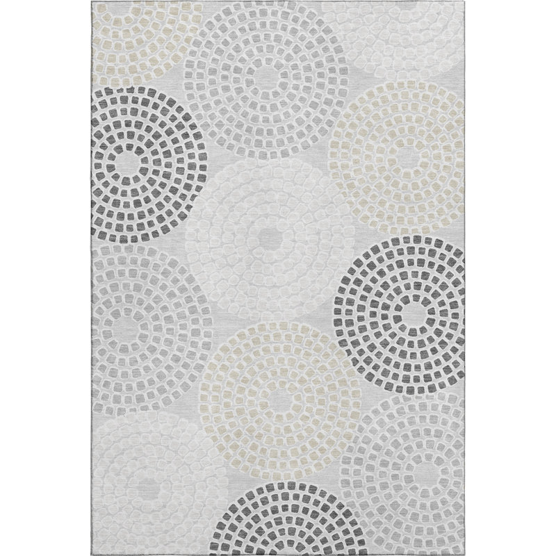 Tapis gris Prisco lavable à la machine de qualité supérieure, Rectangulaire 3 pi x 5 pi