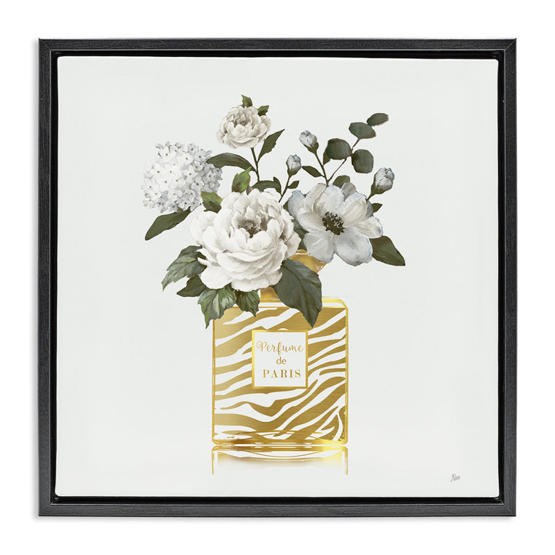 Cadre flottant chic avec bouquet de parfums, design par Nan, Cadre flottant noir de jais, H 18 po x l 18 po