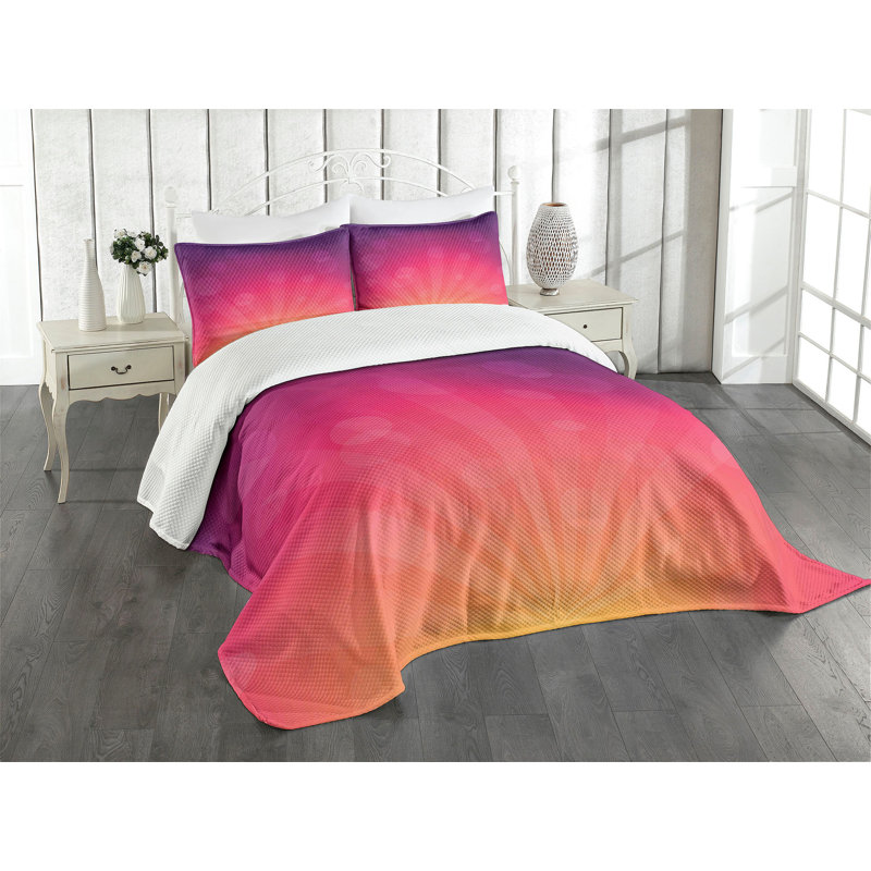 King Size Pink and Orange Quilted Bedspread Set