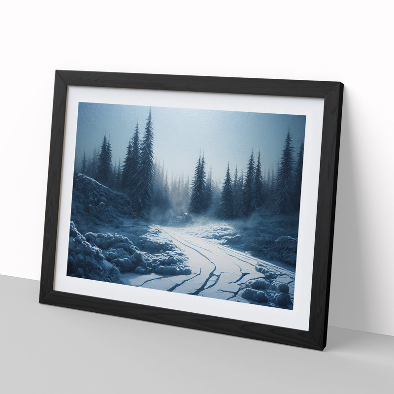 Winter Forest Pine Trees Vol.5 - Framed Print, 46cm H x 64cm W x 2cm D, Black Framed