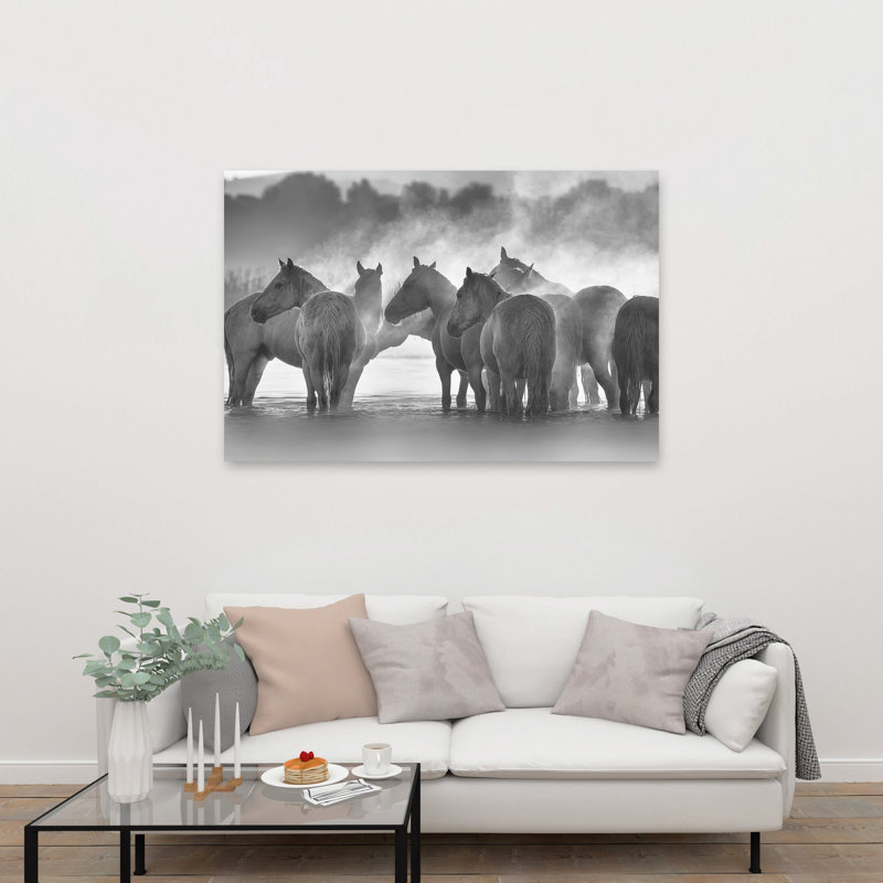 «Misty Wild Horses», reproduction d'art murale cheval contemporain, H 40 po x l 60 po