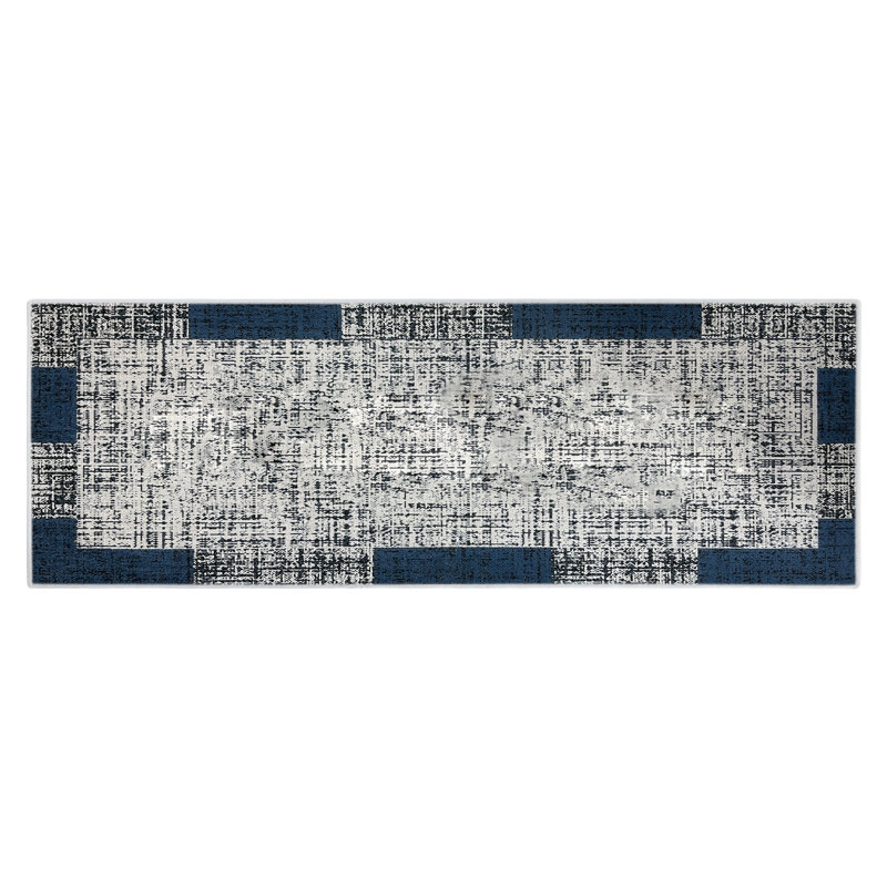 Ananya Synthetic Water Resistant Non-Skid Kitchen Mat, Navy
