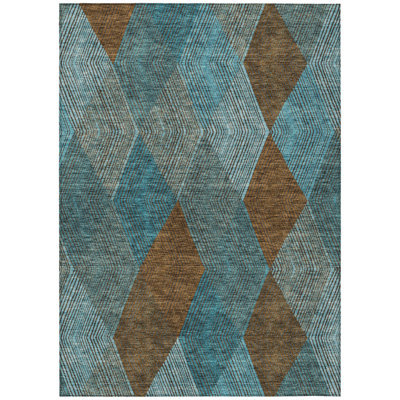 Fagundes 9' X 12' Teal Blue Aqua And Brown Argyle Washable Indoor Outdoor Area Rug