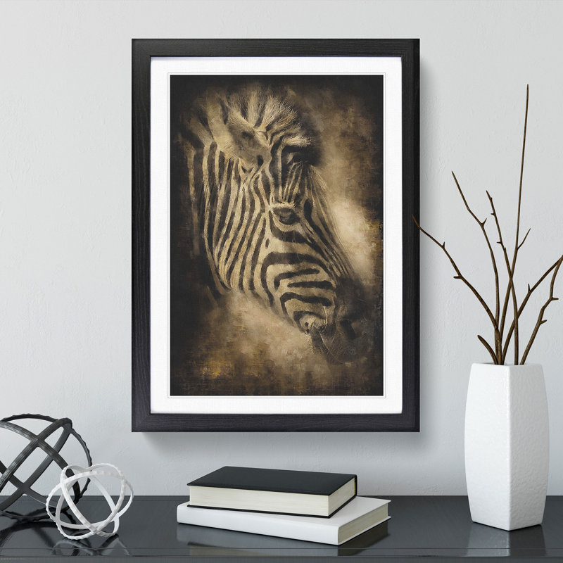 Zebra Vol.5 - Picture Frame Painting, 36cm H x 27cm W x 2cm D, Black