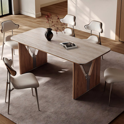 70.87"Modern Minimalist Rectangular Dining Table with Sintered Stone Top & Solid Wood Frame