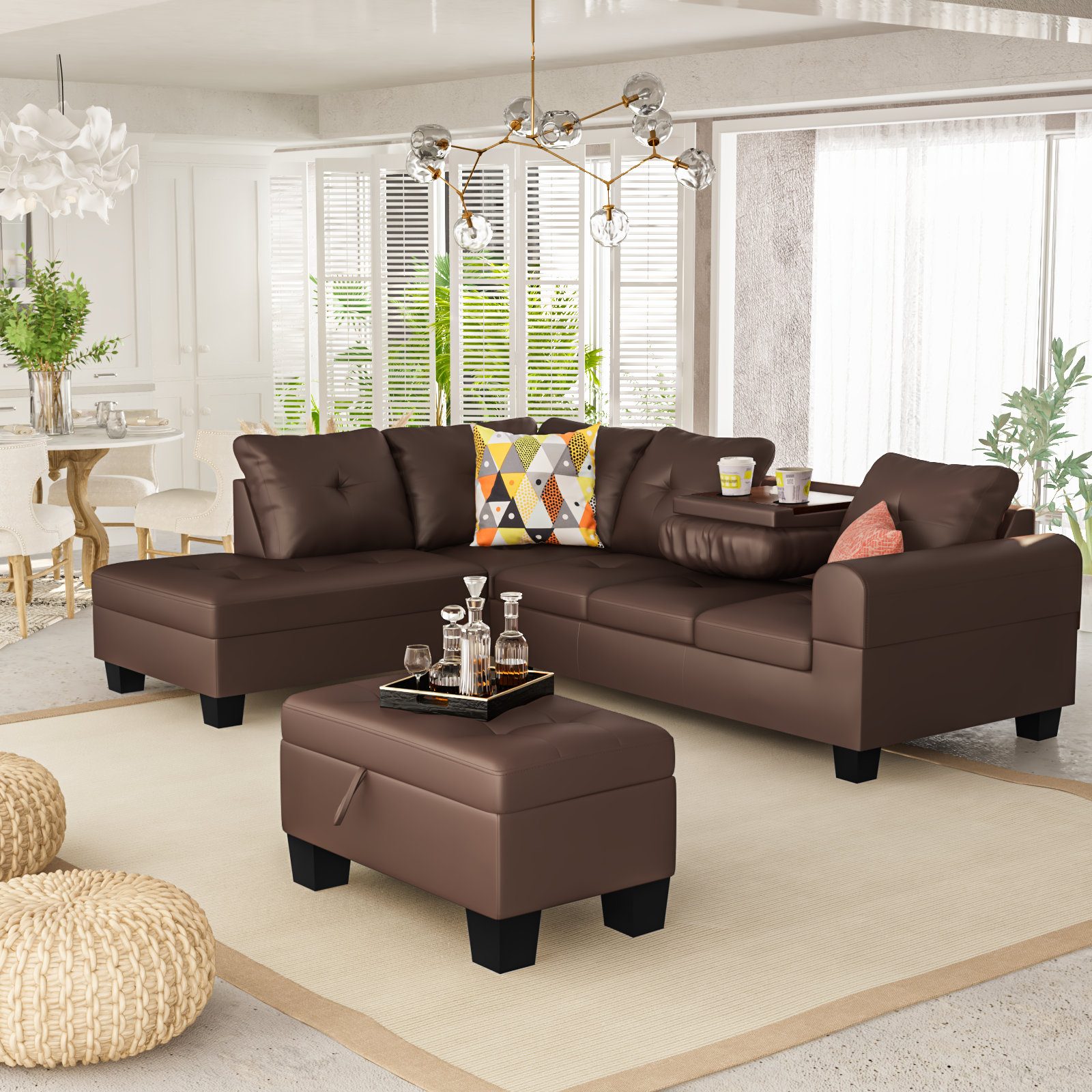 Ebern Designs 3-Piece Sectional Sofa Set With Premium PU Leather ...
