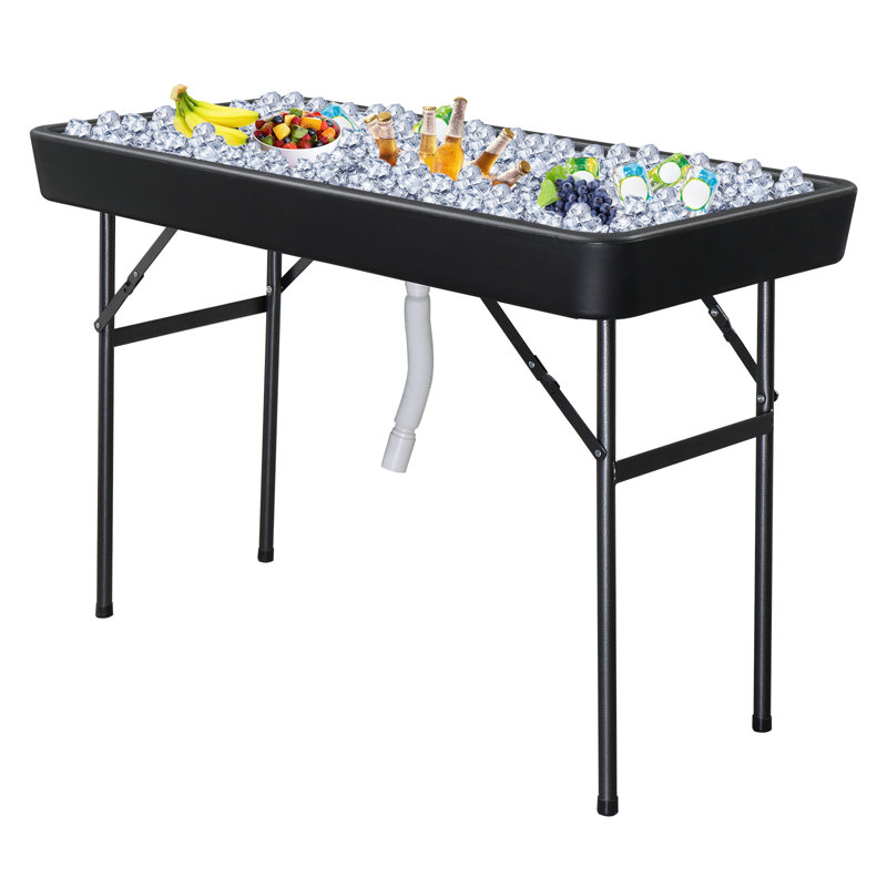 Portable Party 4 FT. Folding Ice Cooler Table with Removable Matching Skirt and Drain Hose, Black