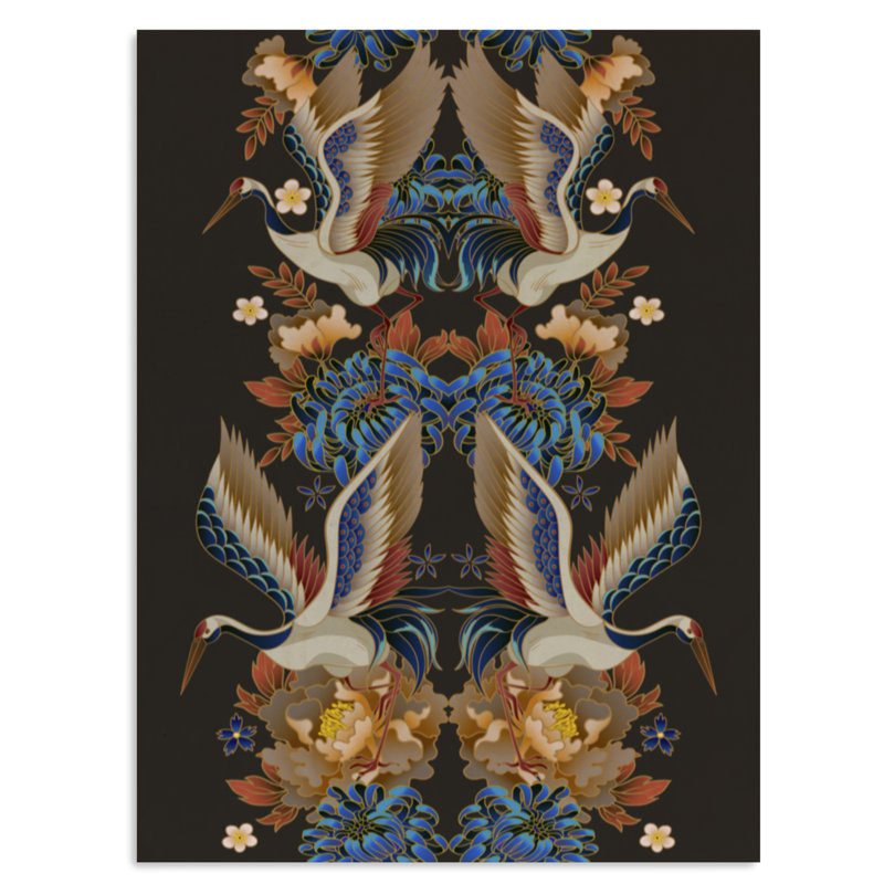 Chinoiserie avec oiseaux et pivoines - Impression sur toile, H 12 po x l 8 po x P 1 po, Cadre noir