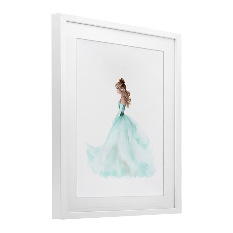 Blue Princess Ballgown, reproduction d'art sous verre encadrée, conception par Christine Simpson Art, H 21 po x l 17 po