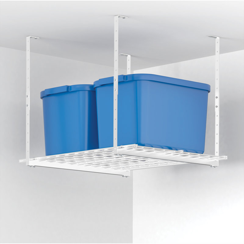 HyLoft  Overhead Storage System, Ceiling Mounted Garage Organization Rack, 28" H x 45" W x 45" D, White