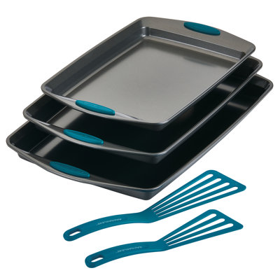 Rachael Ray Nonstick Bakeware Cookie Pan and Turner Spatula Set, 5-Piece