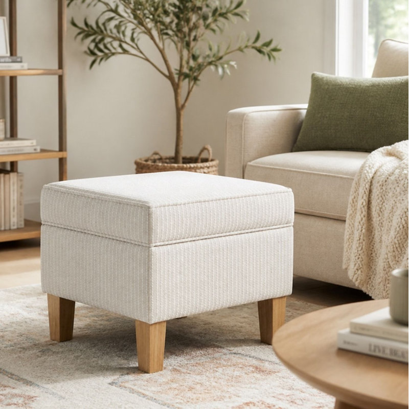 Repose-pieds avec rangement Gorton, White Stripe Woven